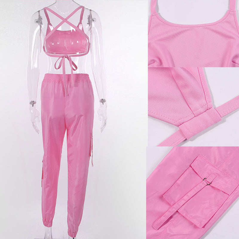 Women's Athletic Gym Set: Sleeveless Top & High-Waist Pants